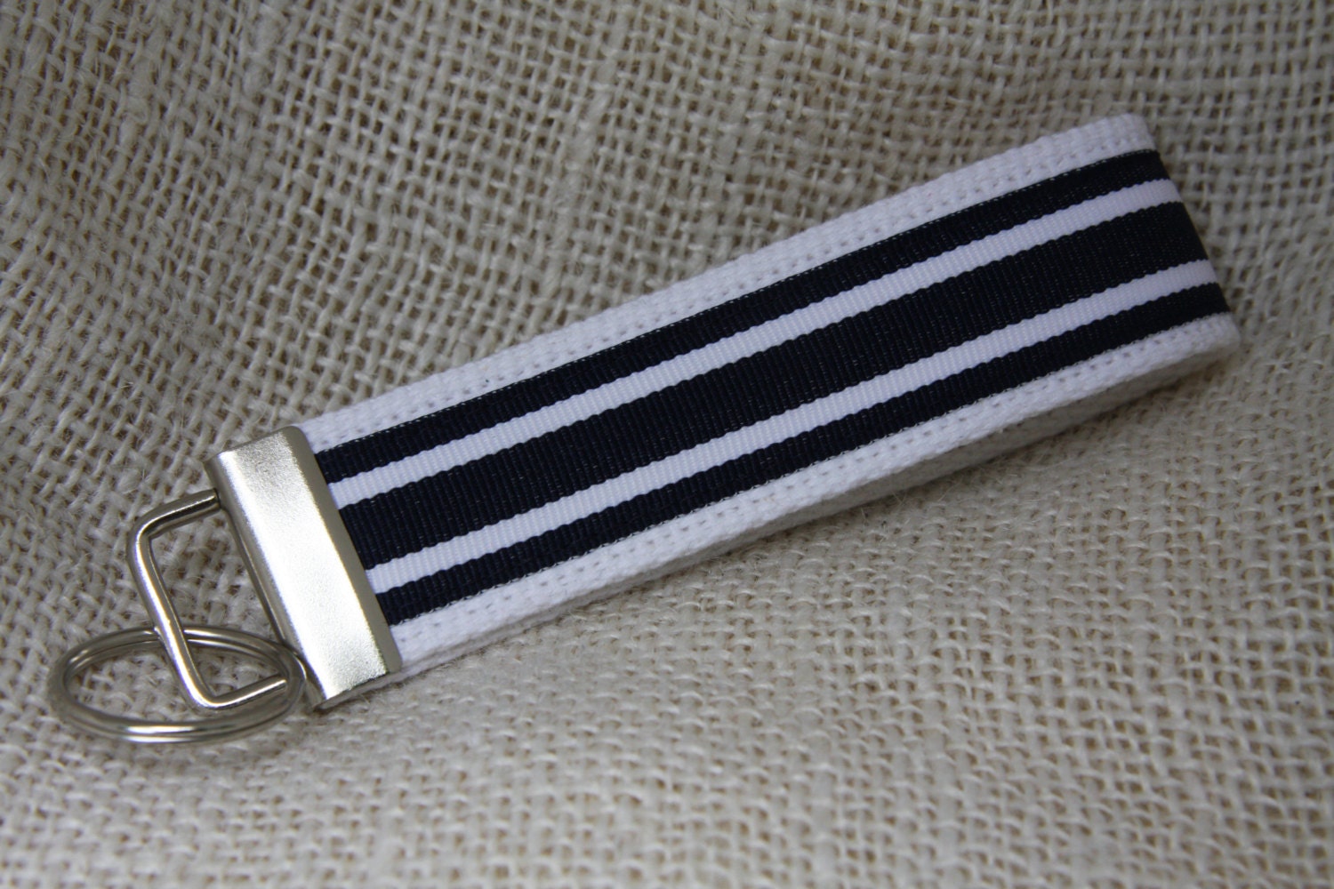 Key fob wristlet - navy and white stripes