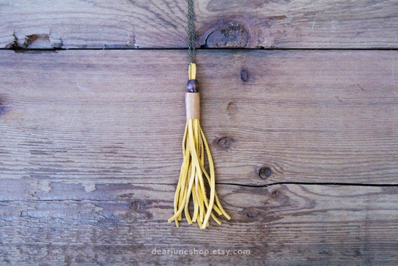 LEATHER TASSEL necklace - yellow / ready to ship