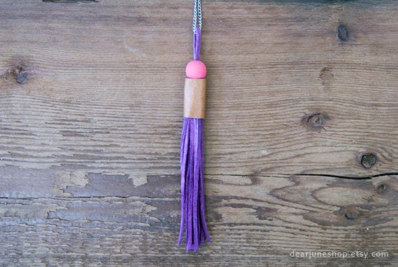 LEATHER TASSEL necklace - purple / ready to ship