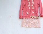 rose pink bit of peach upcycled eco J Crew ruffle hoody applique embroidery leaves lace shabby chic fabric