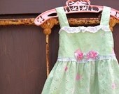green eyelet pink strawberries farmer girl simple spring summer little flower girl wedding BIRTHDAY party dress