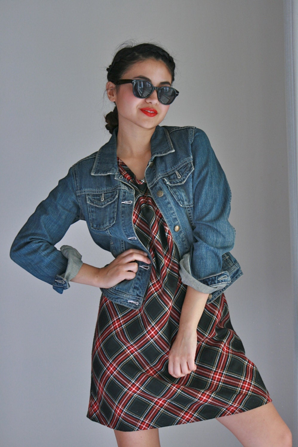 Vintage 1980s Red Plaid School Girl Dress. Vintage Gap Dress. School Uniform Dress. Size S-M