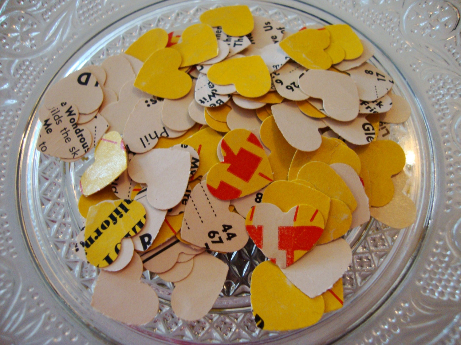 170 Piece Heart Confetti Hand Punched from Vintage Hymnal Book