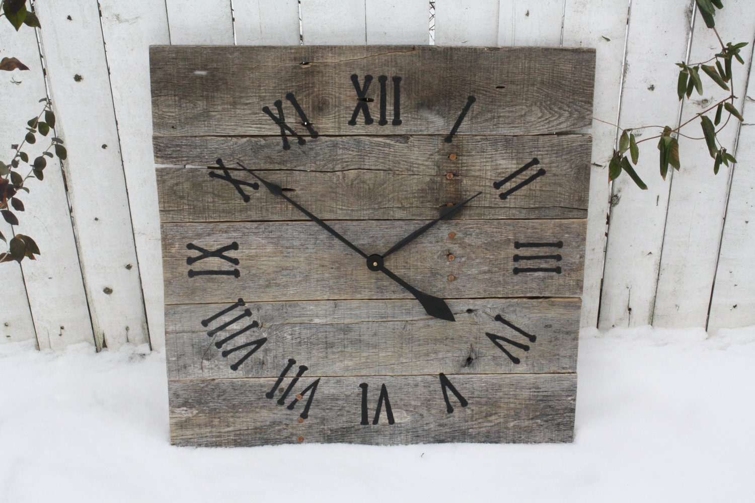 Large Rustic Wall Clock, Reclaimed Gray Pallet Wood CUSTOM.   Repurposed Wood.