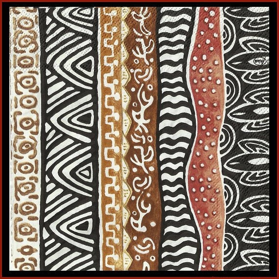 4 African Design Paper Decoupage Napkins - Use For Crafts, Mixed Media, Scrapbooking, Collage And Altered Art Projects