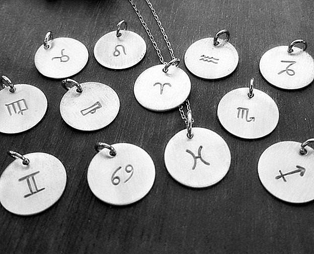 Zodiac Necklace, Sterling Silver Brushed Charm Necklace by E. Ria Designs Jewelry