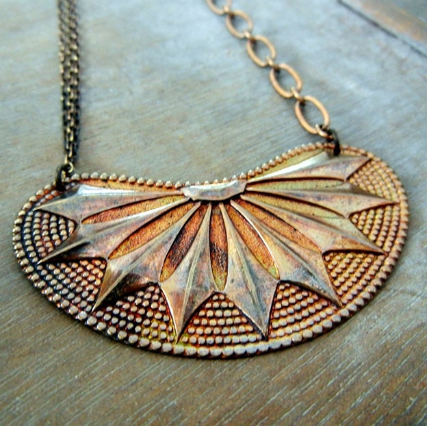 Native Sun Vintage Style Antiqued Brass, Copper Metal Necklace by E. Ria Designs