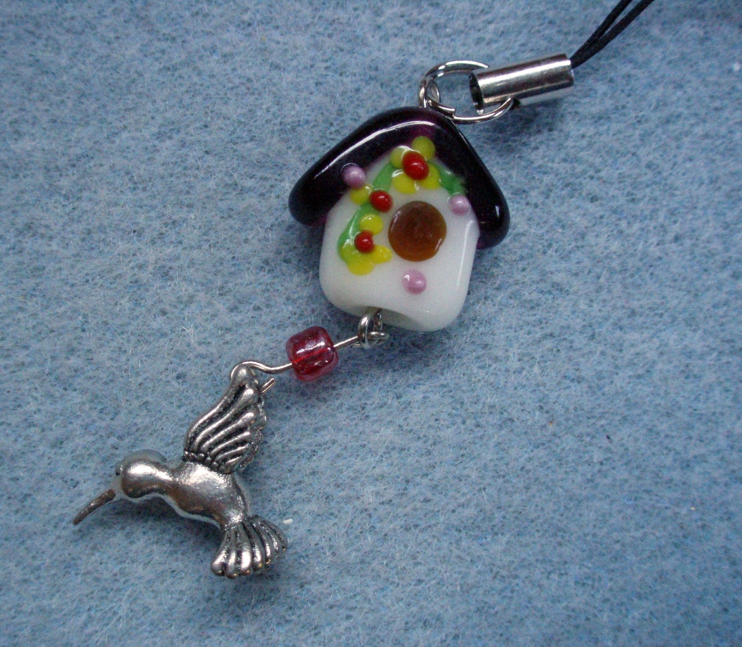 Purple birdhouse - zipper pull