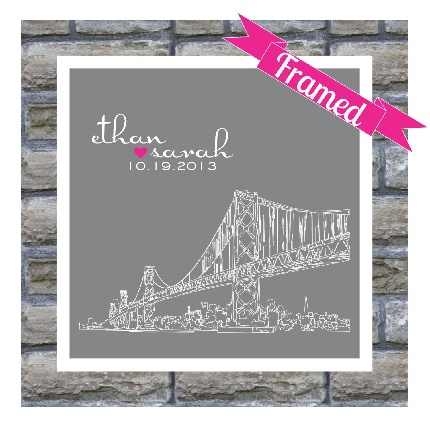 San Francisco Skyline : Wedding Gift Art Print Personalized FRAMED ART San Francisco, California - Any City Available