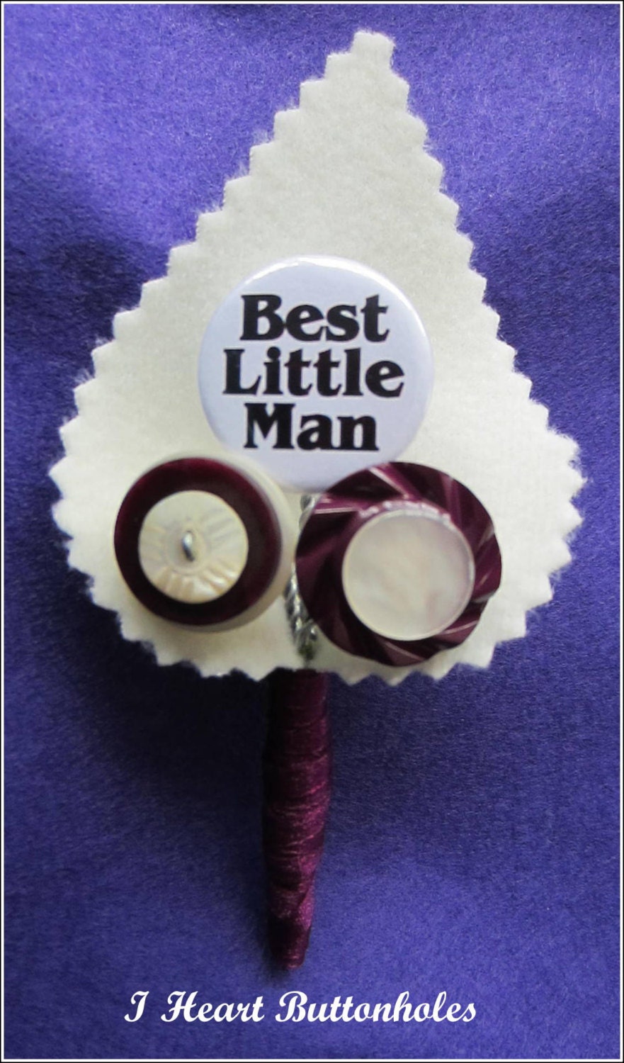 Wedding Best Little Man Button Buttonhole / Boutonnière for Pageboy Single Felt Leaf Background