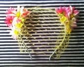 Daisies &  Rosebuds Floral Kitten Cat  Ears Headband Headpiece Spring Flowers 90's Cheerful Blooms Cat Ears Pastels Taylor Swift