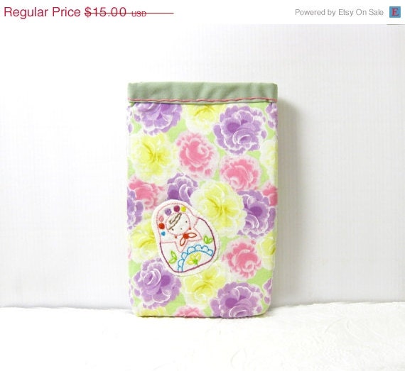 Mothers Day - Hand Embroidered Kindle Case w Russian Nesting Doll Matryoshka Floral