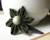 Mothers Day - Kanzashi Flower Hair Clip Dark Forest Green