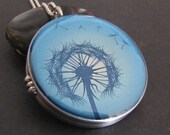 BIG - Dandelion in blue sky - Stainless steel photo Locket necklace