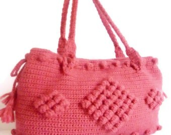 Christmas Rose color Crocheted Handbag afghan crochet pink bag spring fashion bag mother day gift tote purse