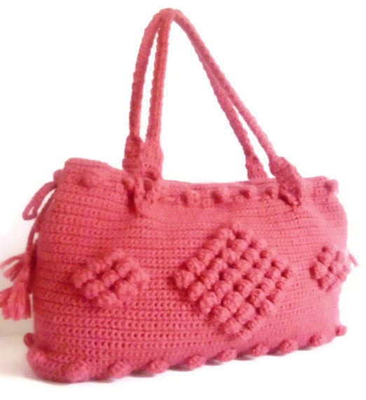 Christmas Rose color Crocheted Handbag afghan crochet pink bag spring fashion bag mother day gift tote purse