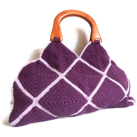 Free shipping HANDMADE & KNITTED BAGS valentine for her, - (purple) seasonal,gift,love,Afghan Crochet Bag, Handbag