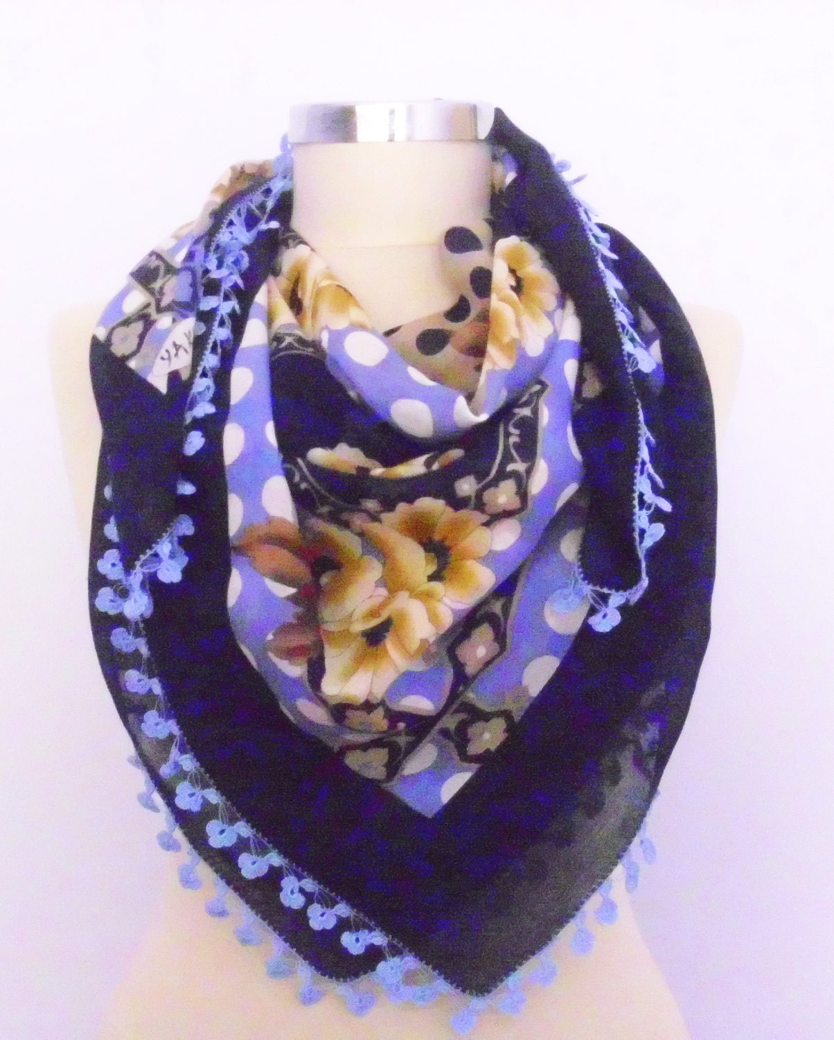 turquoise blue and yellow floral lace scarf decorated flowers wedding,bridal authentic, romantic, elegant, fashion,SCARF,spring