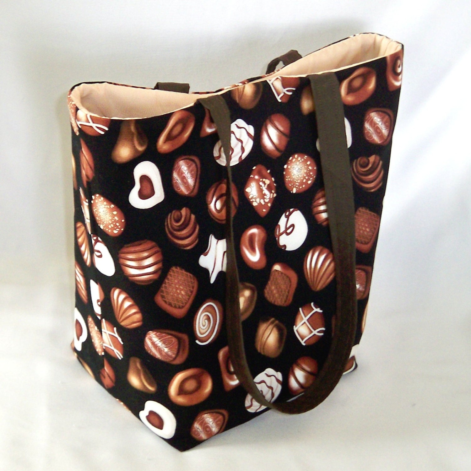 Chocolate Tote Bag Purse Brown Black Fabric Bag Shoulder Bag Market Bag Large Bag Chocolate Candy