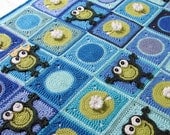 CROCHET PATTERN - Frog Frenzy - a Toadally Hoppy Frog blanket with lily pads - Instant PDF Download