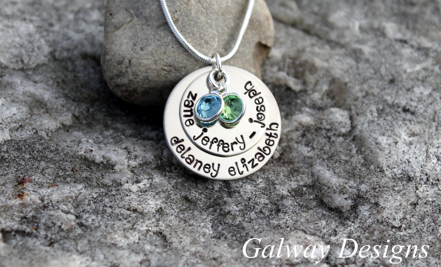 2 Disc Custom Hand Stamped Pendant with SPARKLER/SNAKE Chain