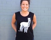 Alpaca Women's Shirt - Hand Screen Printed Ladies Cap-Sleeve Crew