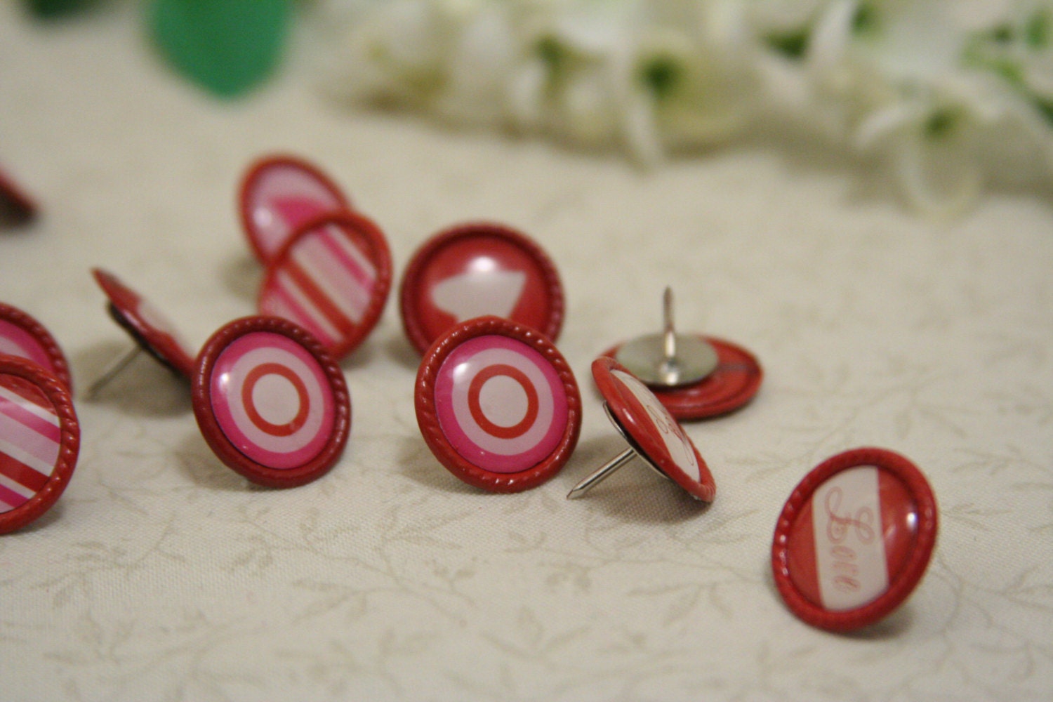 Valentines Day Push Pins - holiday pushpins - 5 different designs - set of 12