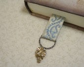 Blue Ribbon Bookmark - Button bookmark - made with a blue and gold ribbon