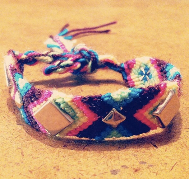 Silver Neon Green Pink Brown Party Studded Friendship Bracelet