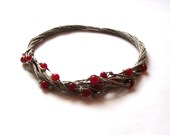 Linen necklace with red jadeite / rustic necklace