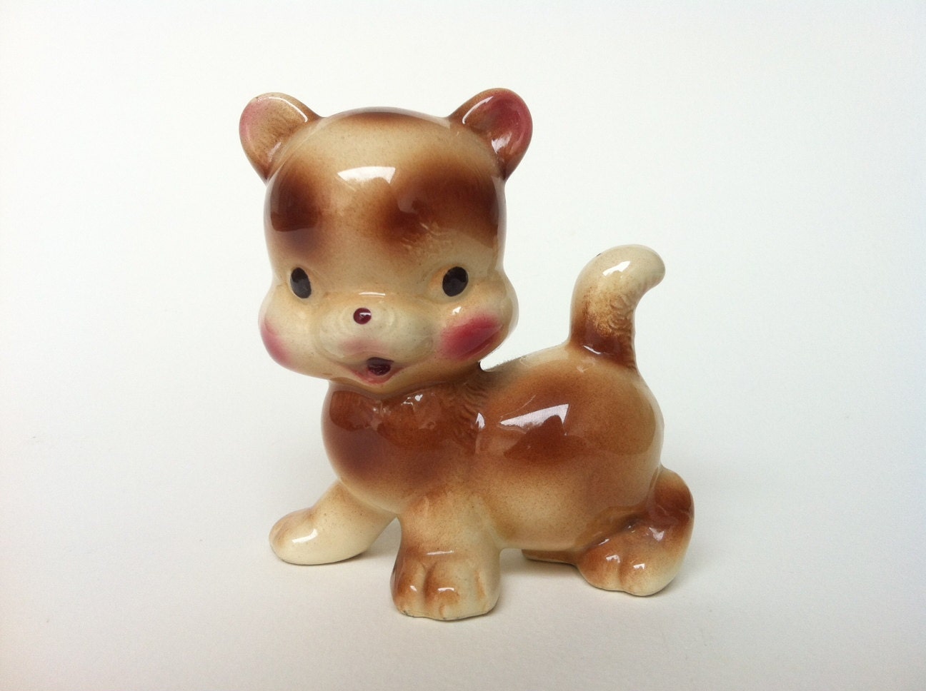 Vintage Cute Puppy Glazed Ceramic Figurine