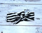 NEW 2013 WRAP COLLECTION - Black and White Abstract Striped print head wrap/scarf / headband / adult / spring / summer / nautical