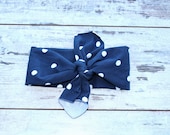 NEW 2013 WRAP COLLECTION - Navy  and White Polka Dot Print head wrap/scarf / headband / adult / spring / summer / nautical