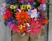 Summer Wreath, Spring Garden Bouquet, Country Floral Wreath, Wedding Decor
