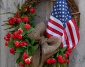 Patriotic Wreath, Americana, Summer Wreath, Fourth of July, Country Cottage, American Flag Wreath