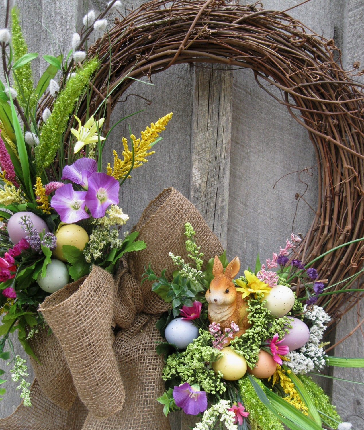 Easter Wreath, Spring Door Decor, Woodland Wreath, Bunny, Country Cottage Wreath