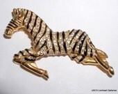 Vintage Rhinestone Zebra Brooch Glitzy Sixties Animal Jewelry