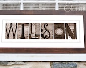 Alphabet Sepia Letter Art Photography - Framed - Personalized with your Last Name - 8x20 Brown Frame