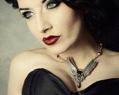 Blood Red Vampire Gothic Necklace with Wings - Goth Victorian Steampunk Vampire Jewelry - NocturneHandcrafts