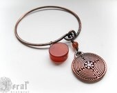 Chartres Labyrinth Hammered Copper Bangle with Carnelian. Hand Forged Orbit Bangle Bracelet. Made to Order in Your Size. Stacking.