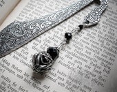 Laughing Gargoyle Grimoire Bookmark with Jet Black Crystals. Gothic Bibliophile Gift.