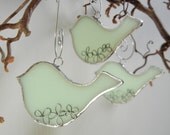 3 Custom BIRDS - Wedding Party Favors in Minty Green Stained Glass or Your Glass Choice