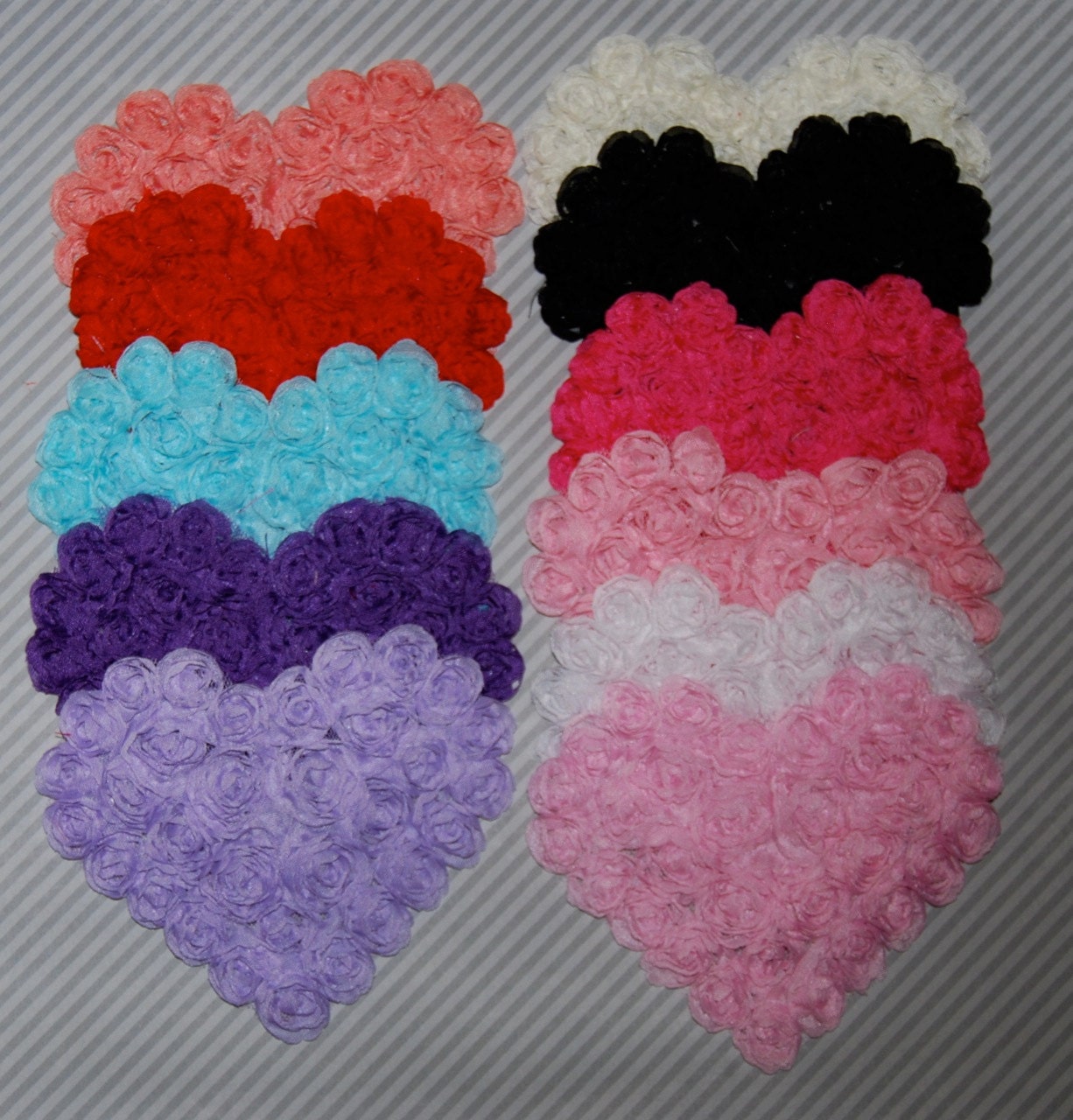 Chiffon Hearts 6 pcs  - Large Shabby Chic Hearts -  Rosette Heart Applique - Valentines Day Hearts Fabric Hearts 4.75" - you pick colors