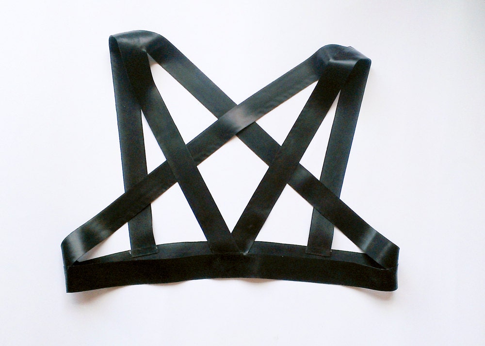 Black Latex Occult Pentagram Harness in Black