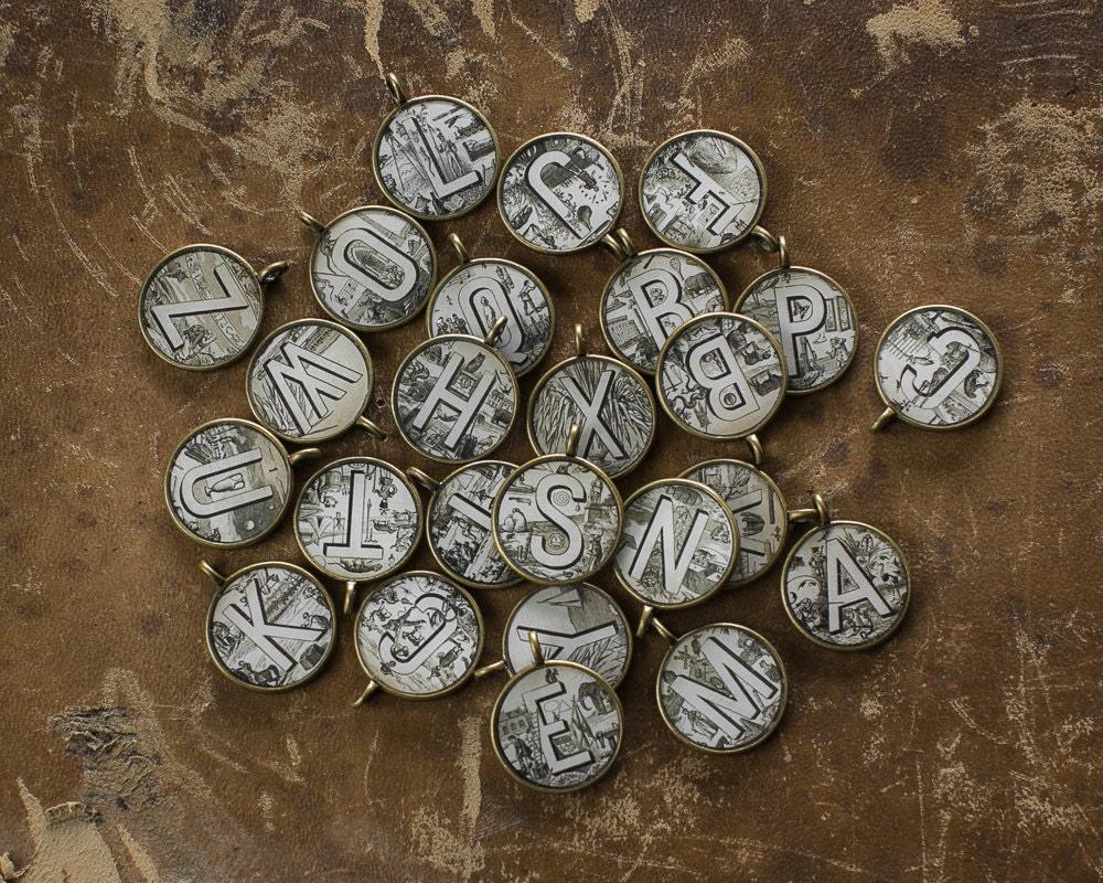 A-Z initial necklace - Miniature Pendant - Vintage Typewriter Key Inspiration - Glossy Resin Charm
