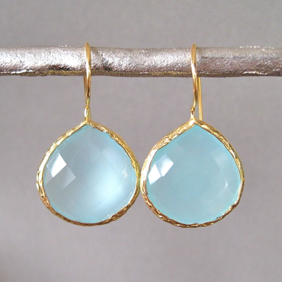 Gold Teardrop Chalcedony Earrings