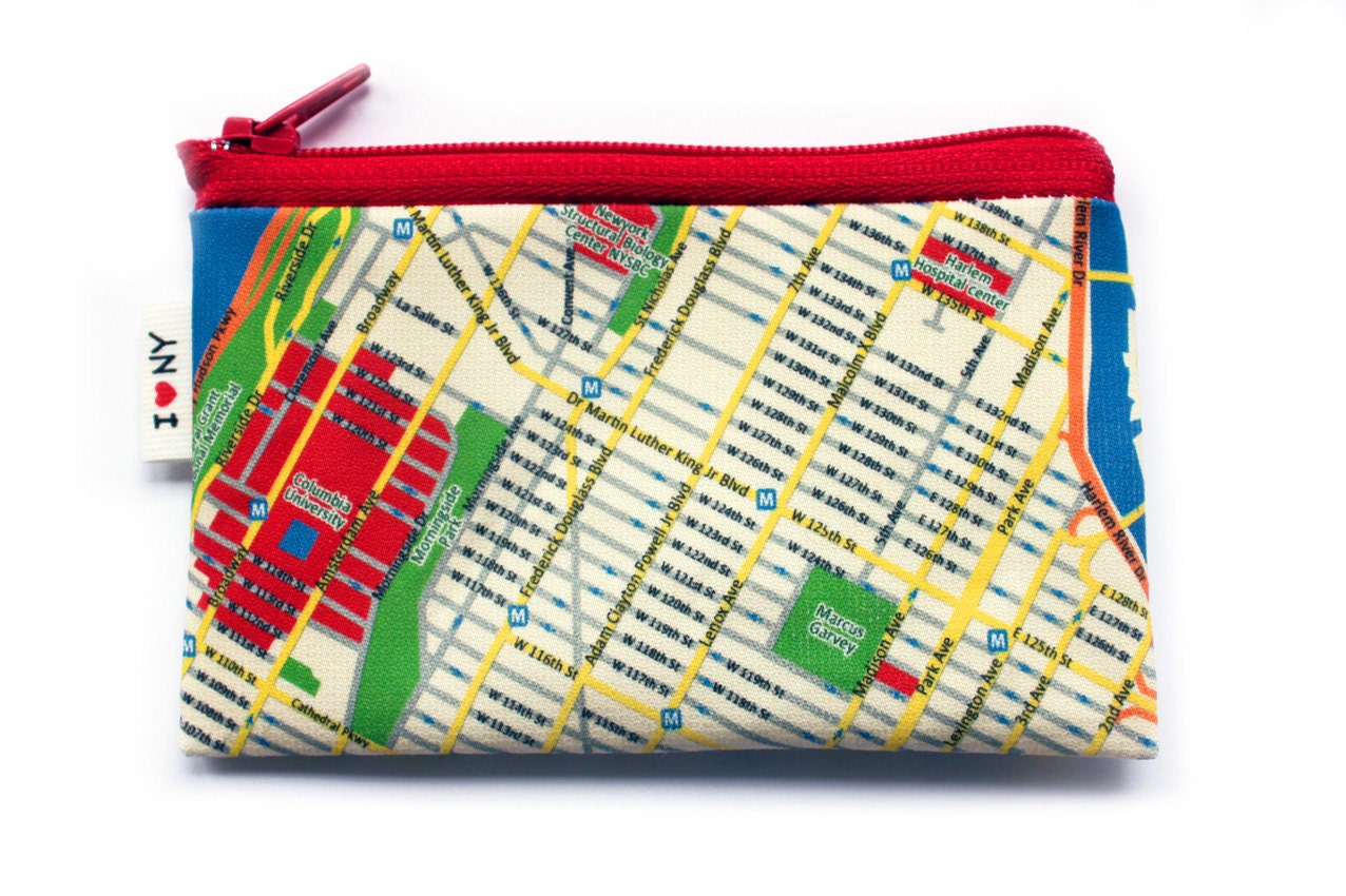 wallet change purse card holder - Cute New York city coin purse wallet with red zipper - I love NY Map Wallet