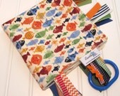 Sensory Ribbon Blanket,Lovey,Tag Blanket/Pirate Fish/Organic Cotton Fleece