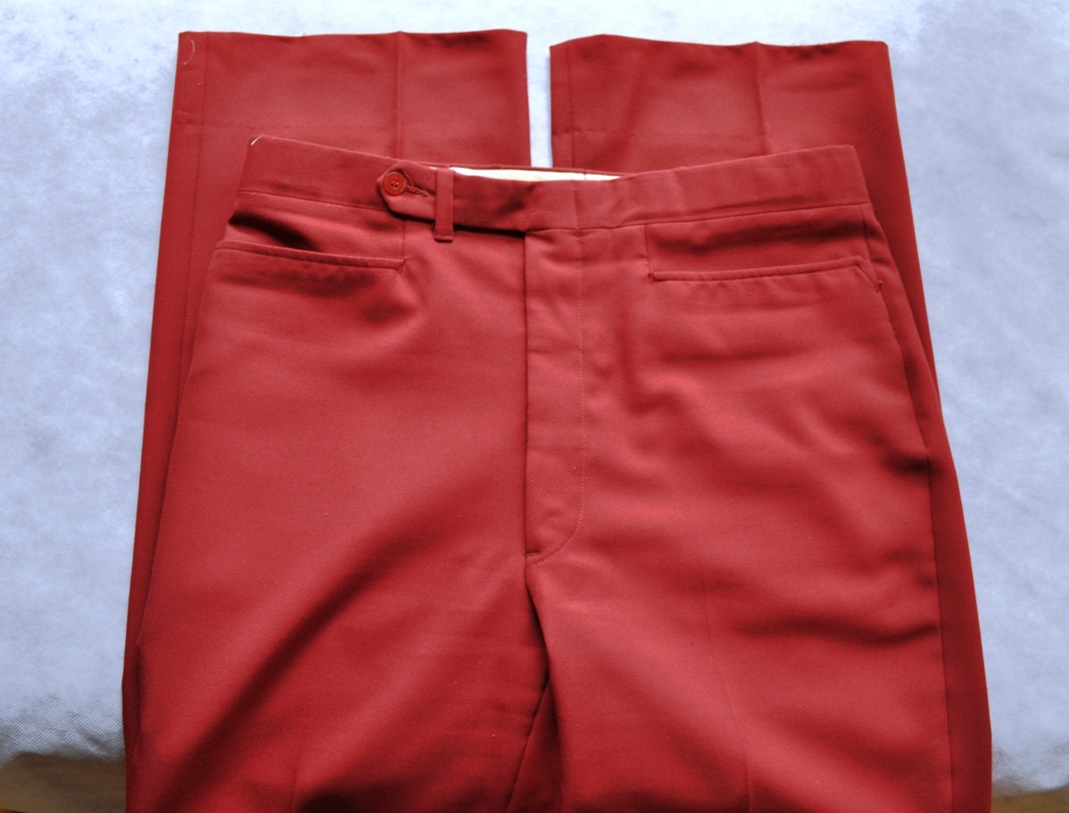 Burnt Orange Vintage Men's Womens Slacks Retro Pants Adjustable Waist 60's Size 30-32 Waist Box Cut Pockets
