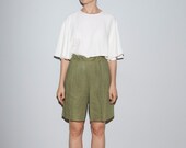 High Waist Linen Shorts in Army Green